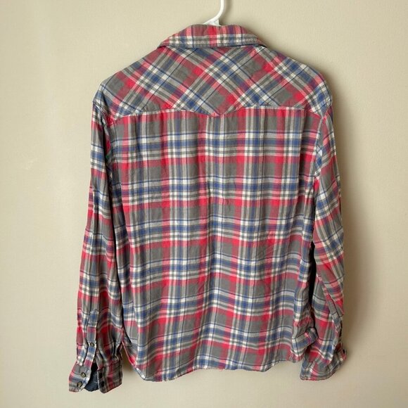 Jachs Girlfriend Gray Pink Button Down Long Sleeve Plaid Flannel Women’s XL - Picture 5 of 7